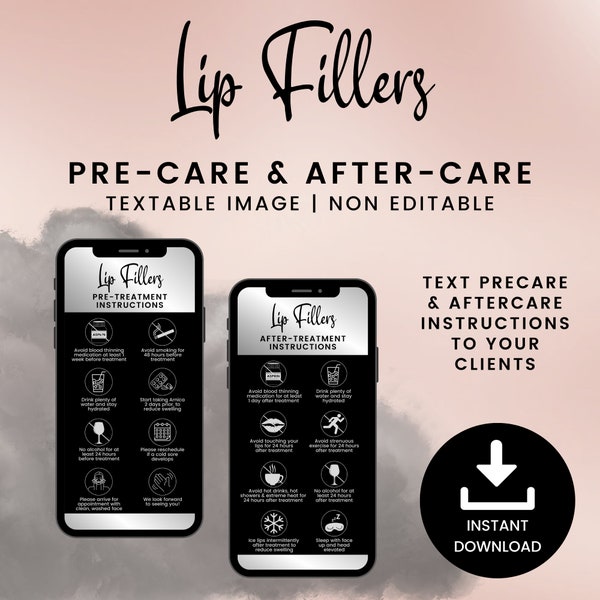 Digital Lip Fillers Precare and Aftercare Cards, Textable Lip Filler Images, Lip Injection Phone Card, Hyaluronic Acid Injectable, SKU LFDT5