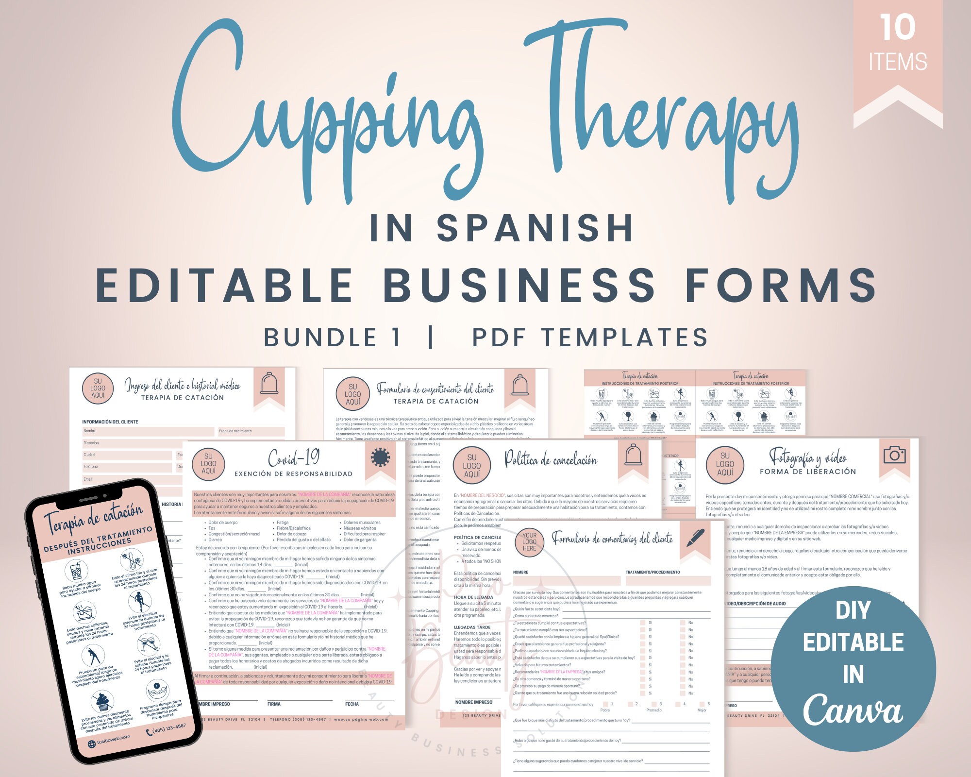 Triangle Cupping Form SPANISH Cupping Therapy Business Form Templates, Editable Vacuum ...