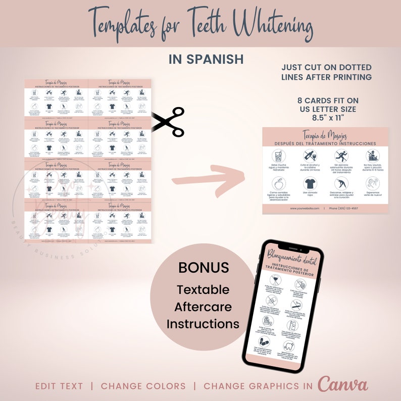 SPANISH Teeth Whitening Business Forms, Editable Tooth Whitening Client Intake and Consent