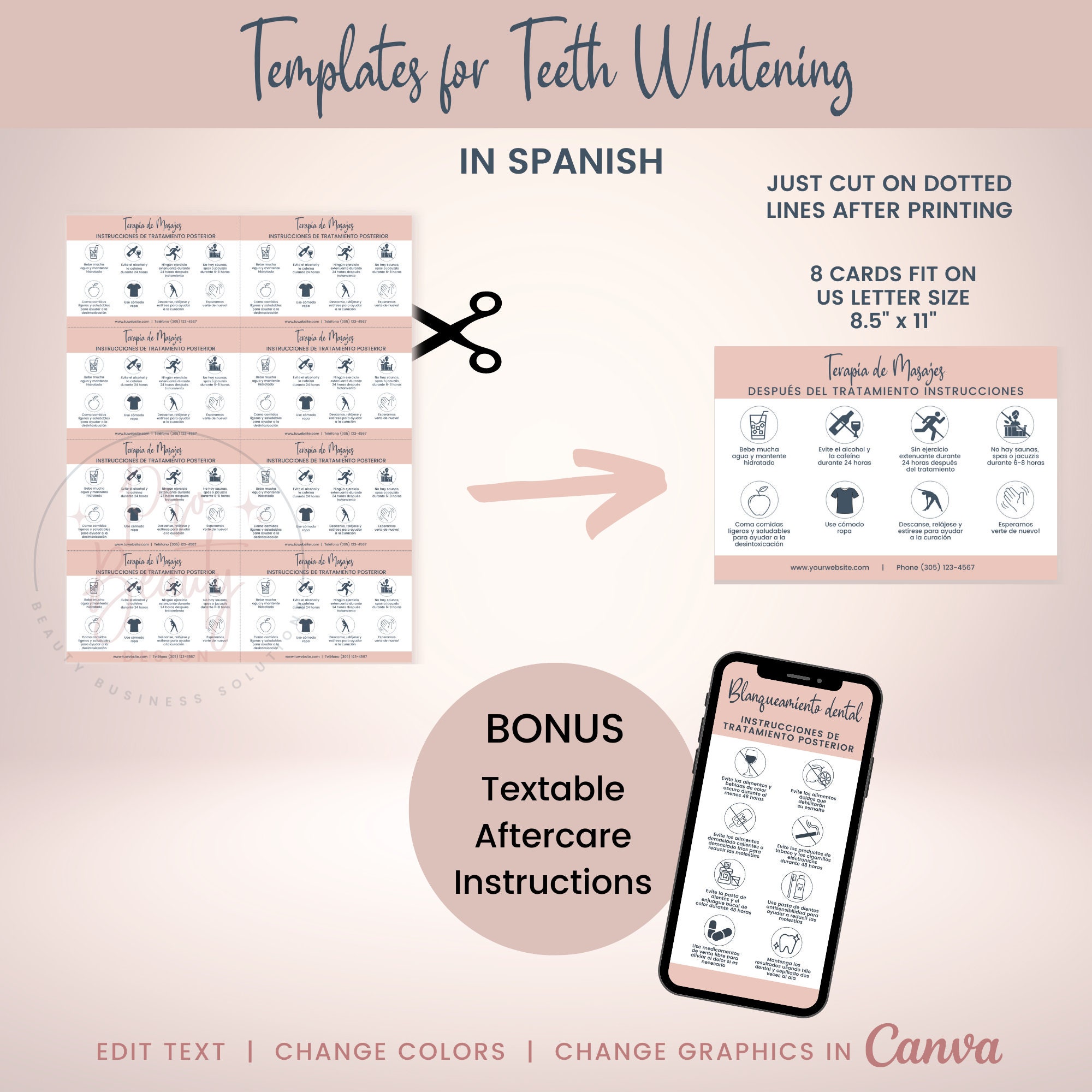 SPANISH Teeth Whitening Business Forms, Editable Tooth Whitening Client Intake and Consent