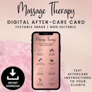 Tekstbare kaart nazorg massagetherapie, digitale massagetherapiekaarten voor schoonheidsspecialiste, Instant Download PNG en JPG, SKU MDT1