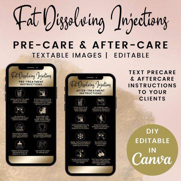 Digital Fat Dissolving Injection Precare and Aftercare Cards, Editable Fat Dissolving Cards for Texting, SKU FDIDTE2