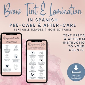 SPAANSE Wenkbrauwtint en lamineer precare- en nazorgkaarten, tekstbare nazorgafbeeldingen, wenkbrauwtint en lamineren Precare Image, SKU SBTLDT1
