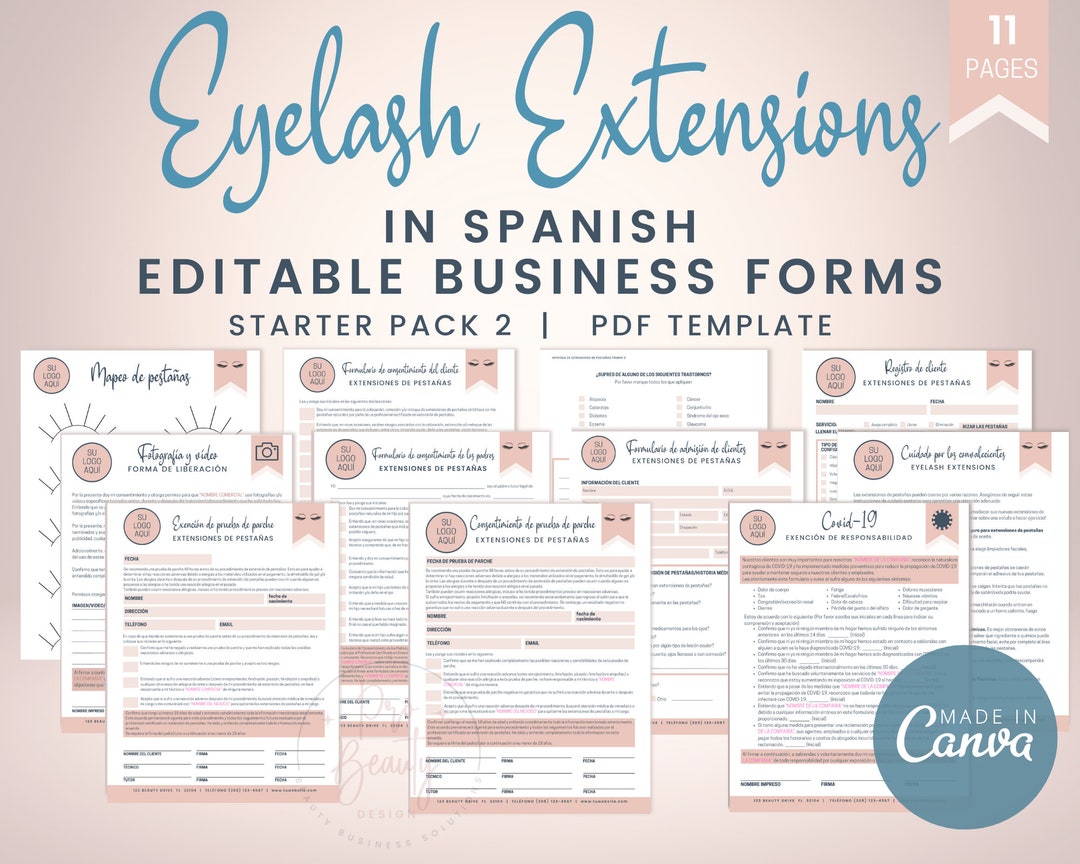 SPANISH Eyelash Extension Business Forms, Editable Lash Artist Consent