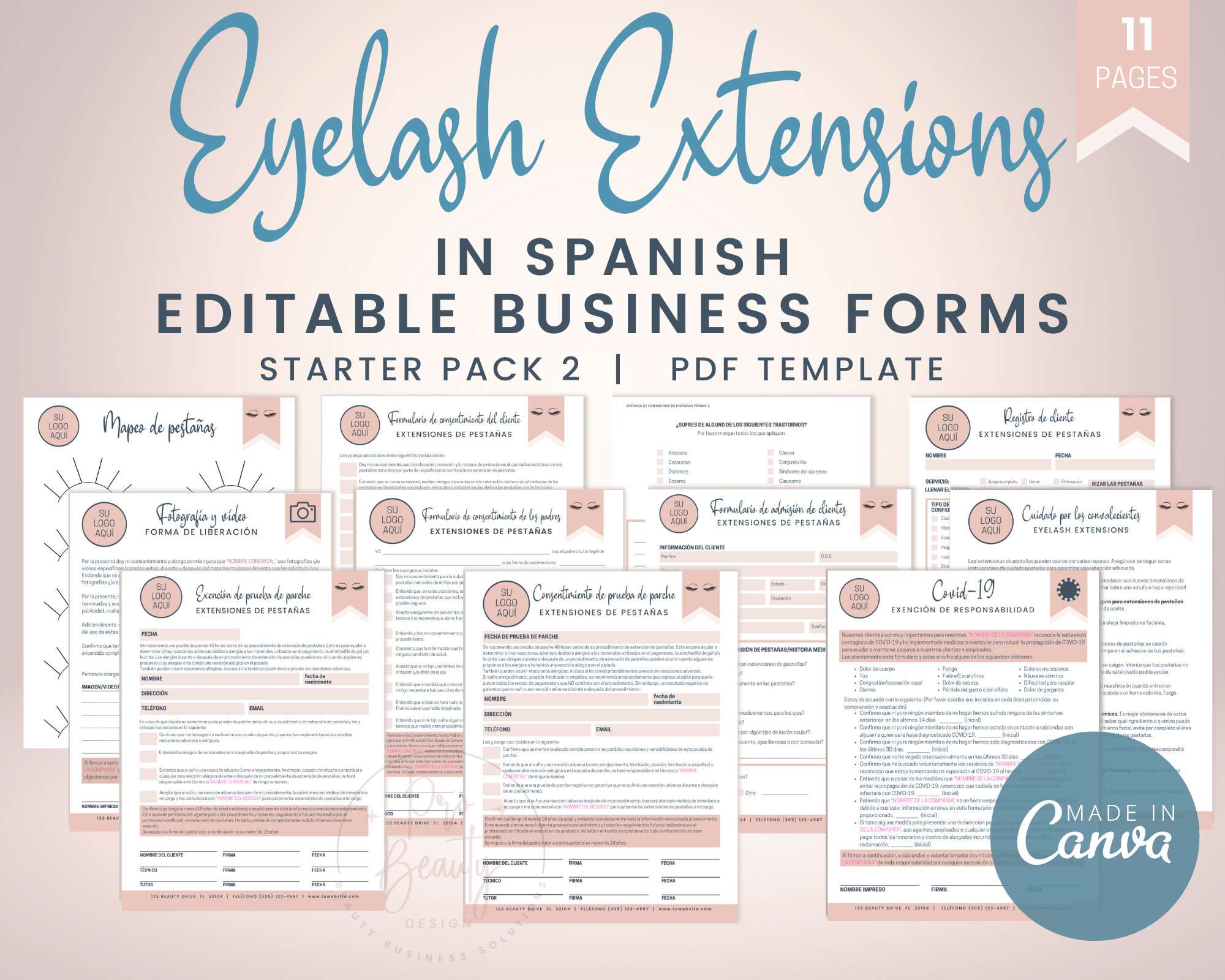 SPANISH Eyelash Extension Business Forms, Editable Lash Artist Consent