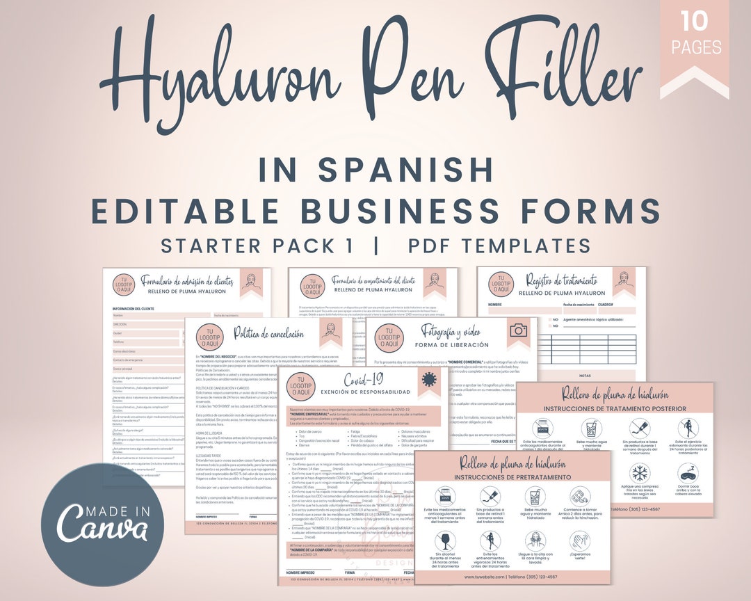 SPANISH Hyaluron Pen Filler Business Forms, HA Filler Injection Consent