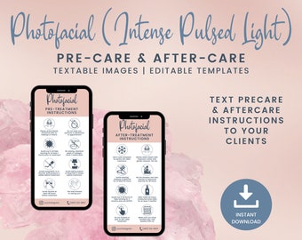 Digital IPL Photofacial Aftercare Card, Editable Phone Care Card, Intense Pulsed Light Textable Aftercare Instructions, SKU IPLPDT1E