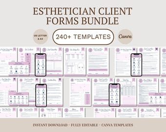 Kosmetikerin Kundeneinlassformulare Bundle, Kosmetikerin Einverständniserklärung, Spa-Beratungsformular-Vorlage, bearbeitbare Canva-Vorlagen, SKU UEB1