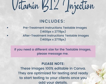 vitamin b12 injection instructions Textable Precare and Aftercare Instructions, Injectables Aftercare, Medi Spa Nurse Injector Cards, SKU B12DTE Self administer