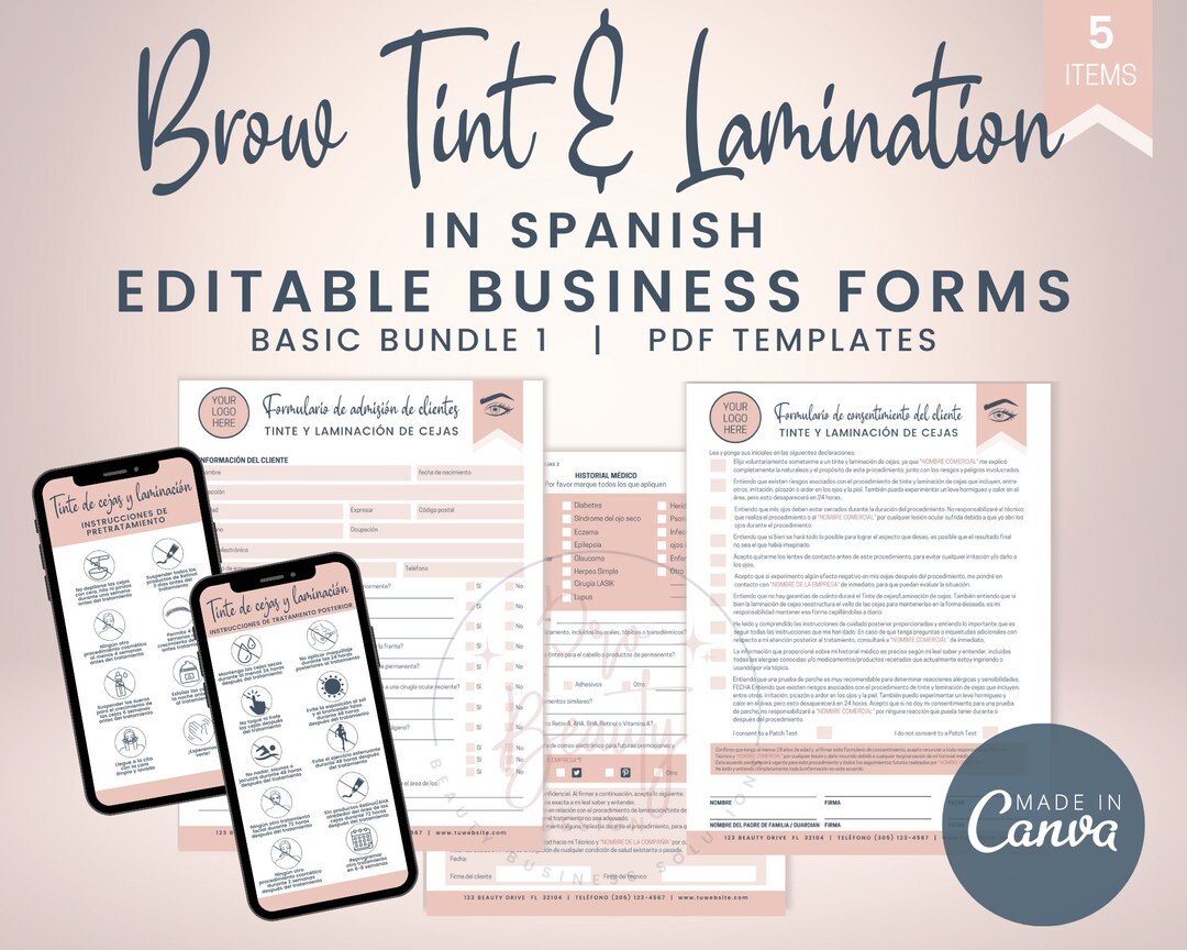 SPANISH Brow Tint and Lamination Business Forms, Brow Lamination