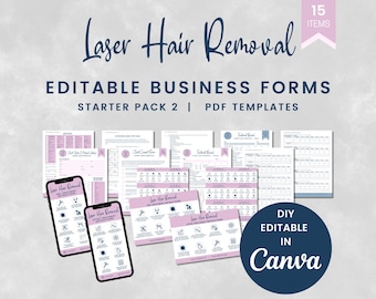 Laser Hair Removal Business Forms, Consent Form with Fitzpatrick Scale, Pre-Care Aftercare Forms, DIY Editable Treatment Record, SKU LHRSP2