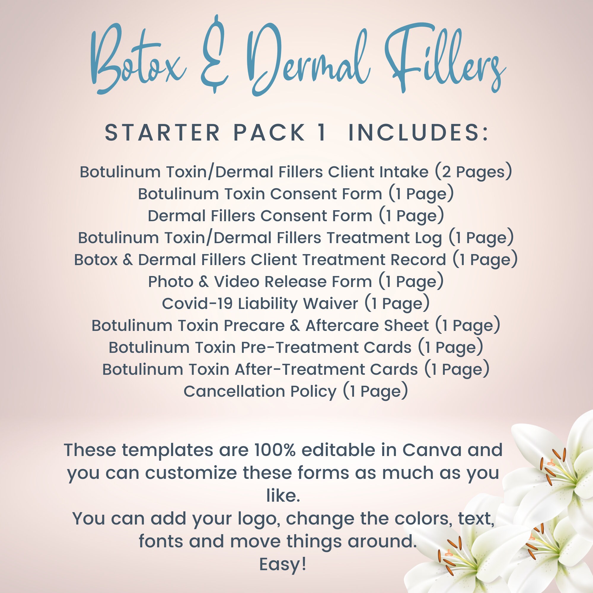 Editable Botulinum Toxin and Dermal Filler Business Forms, Botox Client ...