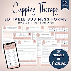 Cupping Therapy Business Form Templates, Editable Massage Therapy Intake & Consent Form, Vacuum Therapy, Cupping Therapy Aftercare, SKU CTB1