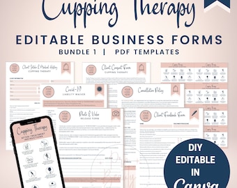 Cupping Therapy Business Form Templates, Editable Massage Therapy Intake & Consent Form, Vacuum Therapy, Cupping Therapy Aftercare, SKU CTB1