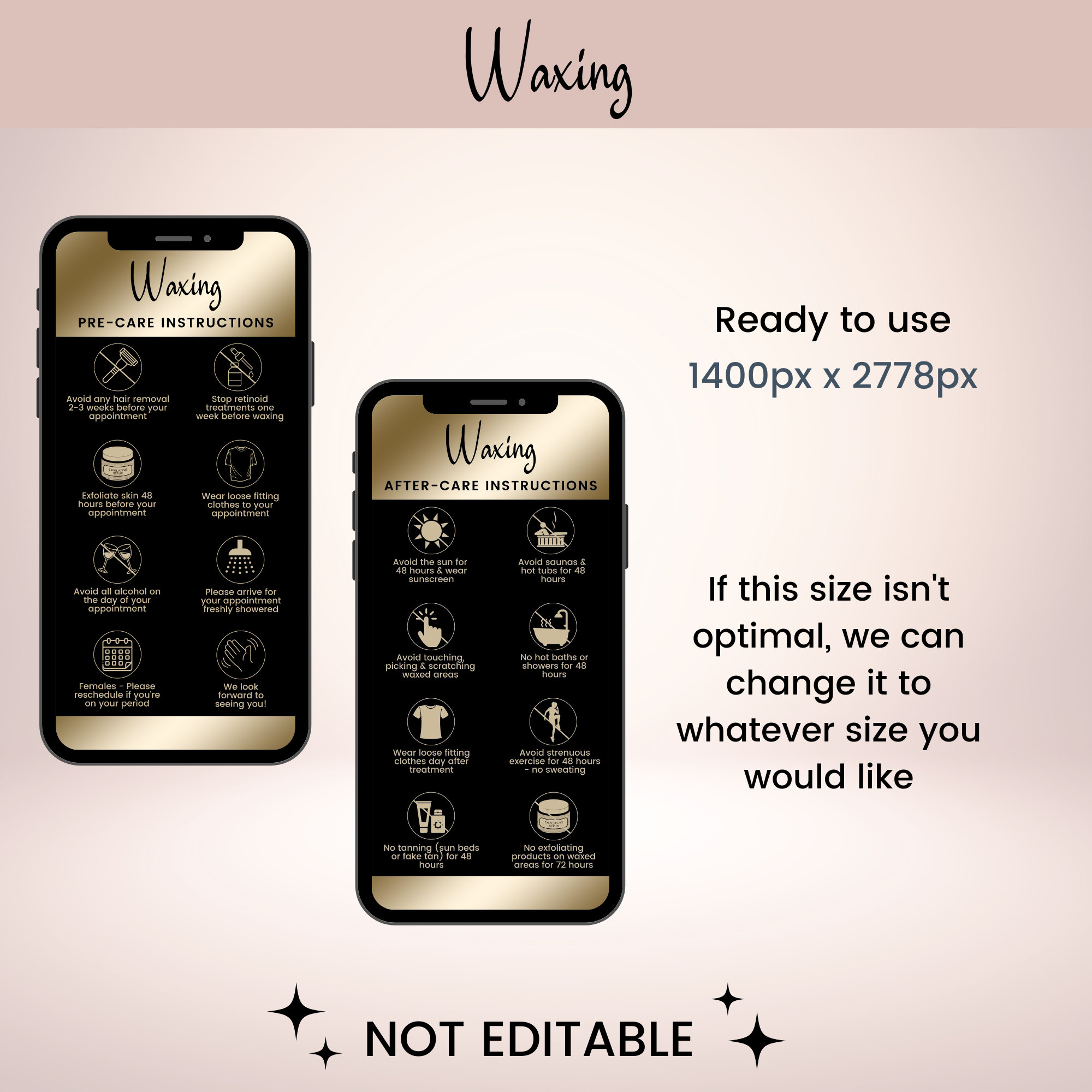 Waxing Precare & Aftercare Phone Cards, Textable Waxing Aftercare Card ...