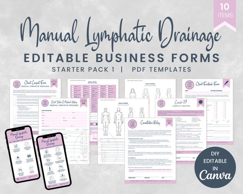 Manual Lymphatic Drainage Business Forms, Editable MLD Massage Client