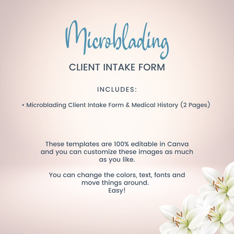 Editable Microblading Client Intake Form, Permanent Makeup Forms for