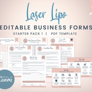 Modèles de formulaire lipo laser modifiables, consentement à la sculpture corporelle, suivi des mesures corporelles, pré-soins et soins ultérieurs, formulaire de cavitation graisseuse, SKU LLSP1