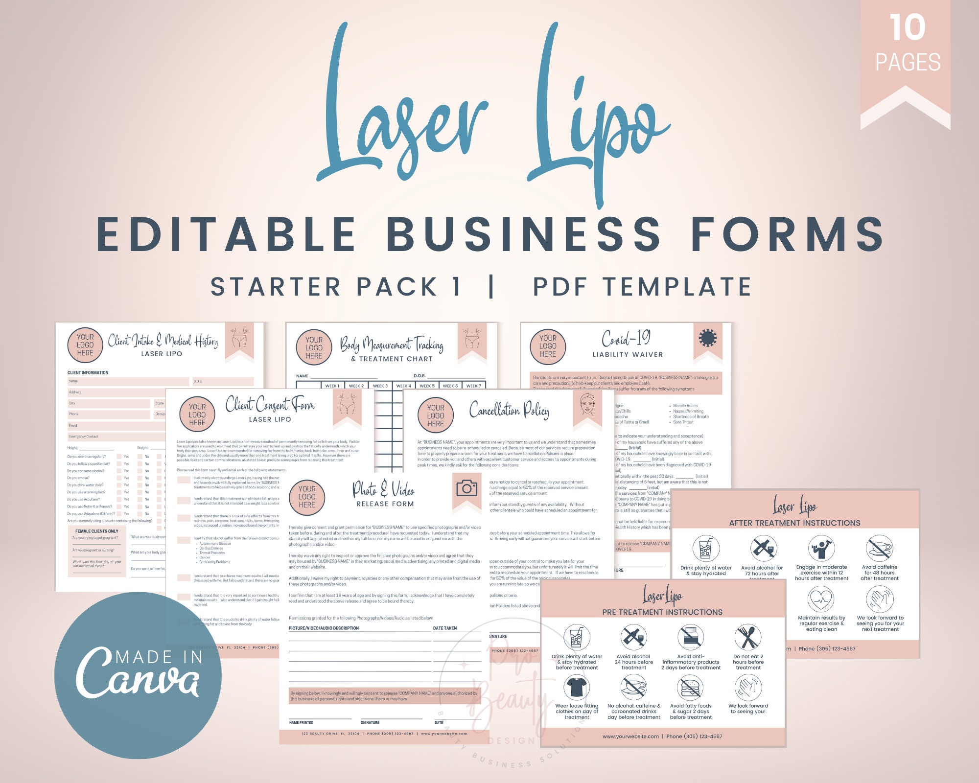 Editable Laser Lipo Form Templates, Body Sculpting Consent, Body Measurement Tracker, Precare ...