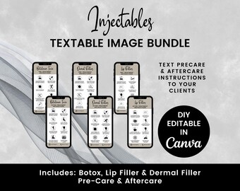 Injizierbare Vor- und Nachsorge-Textpaket, bearbeitbare Canva-Bilder für Botox-, Lippenfüller- und Dermalfüllerbehandlungen, SKU IDTB1