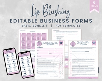 Lip Blushing Business Forms, Editable PMU Intake and Consent Forms, Permanent Makeup Aftercare, Lip Blush Cosmetic Tattoo, SKU LBBB1