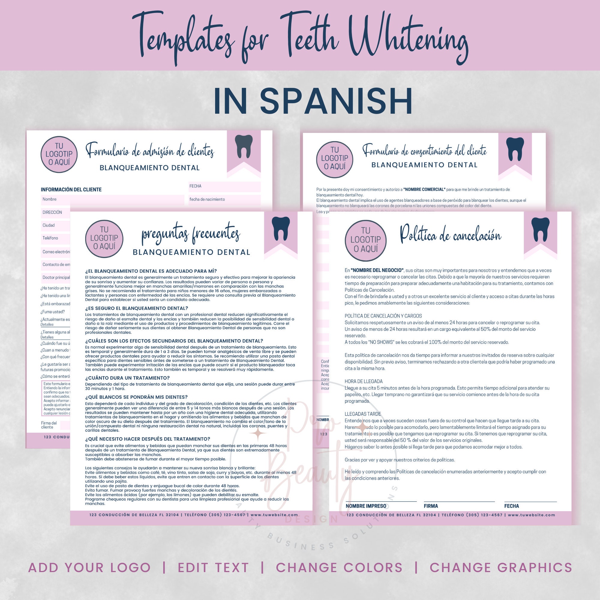 SPANISH Teeth Whitening and Tooth Gems Business Forms Etsy