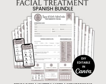 SPANISH Gesichtsbehandlung Business Forms, Vorlagen für Hautpflege-Beratungen für Kosmetikerinnen, druckbare Einverständniserklärungen, SKU SFTSP1