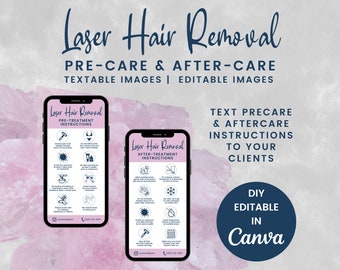 Laser Hair Removal Precare and Aftercare Images for Texting, Editable Aftercare Phone Cards for Laser Hair Removal Technicians, SKU LHRDT3E