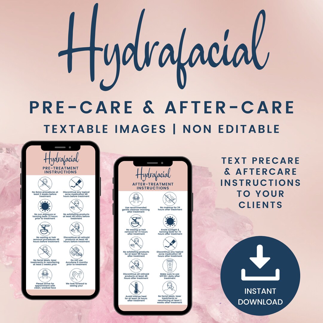Textable Hydrafacial Precare and Aftercare Cards, Digital Aftercare
