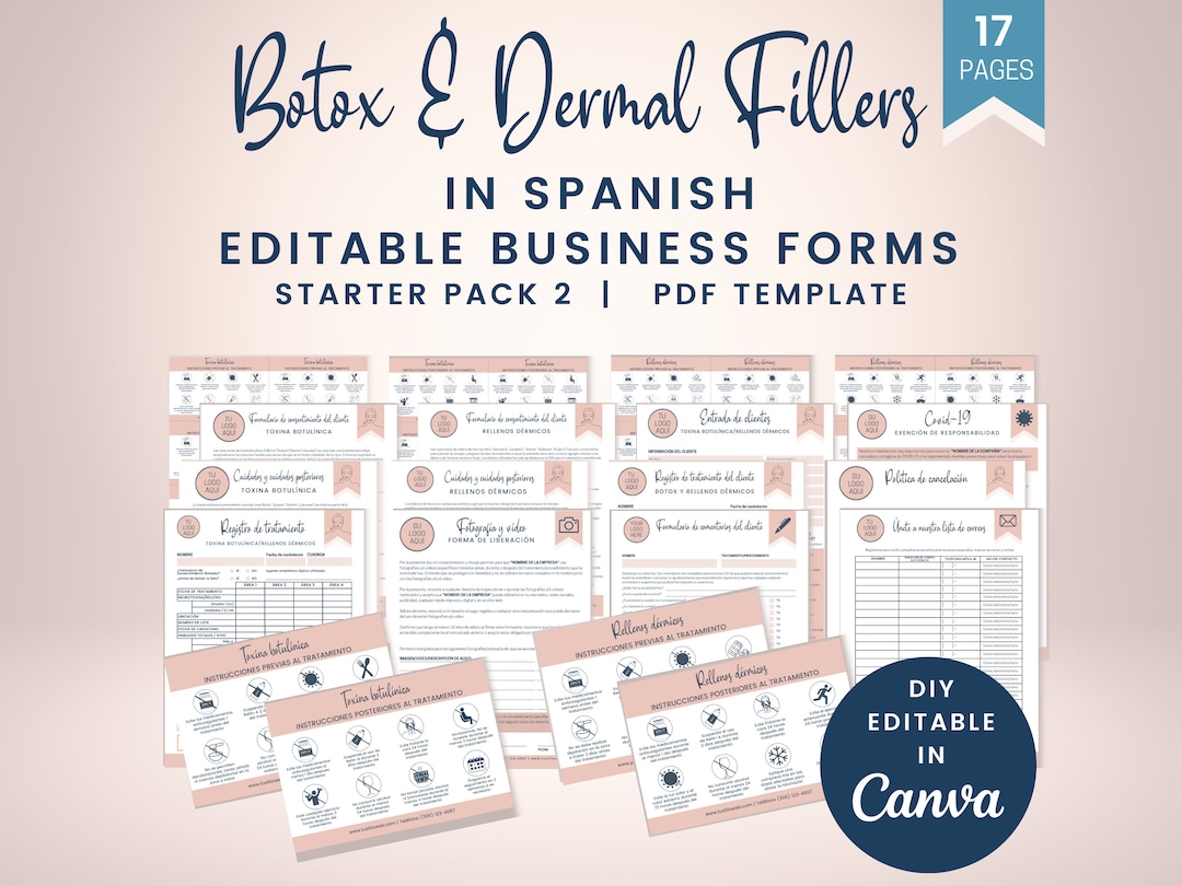 SPANISH Botulinum Toxin and Dermal Filler Business Forms, Editable ...