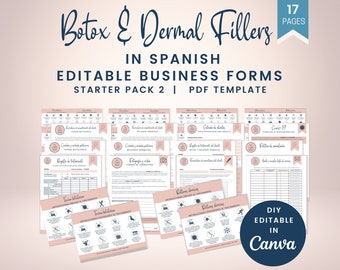 SPANISH Botulinum Toxin and Dermal Filler Business Forms, Editable Wrinkle Relaxer Injection Forms, Injectable Med Spa Forms, SKU SBFSP2