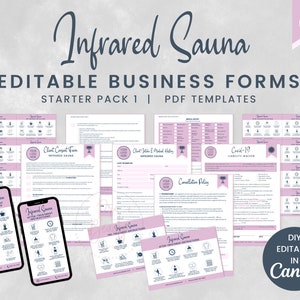 Formulaires commerciaux de sauna infrarouge, Formulaires d'admission et de consentement du client de sauna Detox modifiables, Cartes de suivi imprimables, Modèles PDF, SKU ISSP1