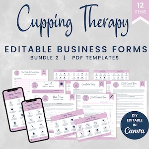 Cupping Therapy Business Form Templates, Editable Massage Therapy Intake & Consent Form, Vacuum Therapy, Cupping Therapy Aftercare, SKU CTB2