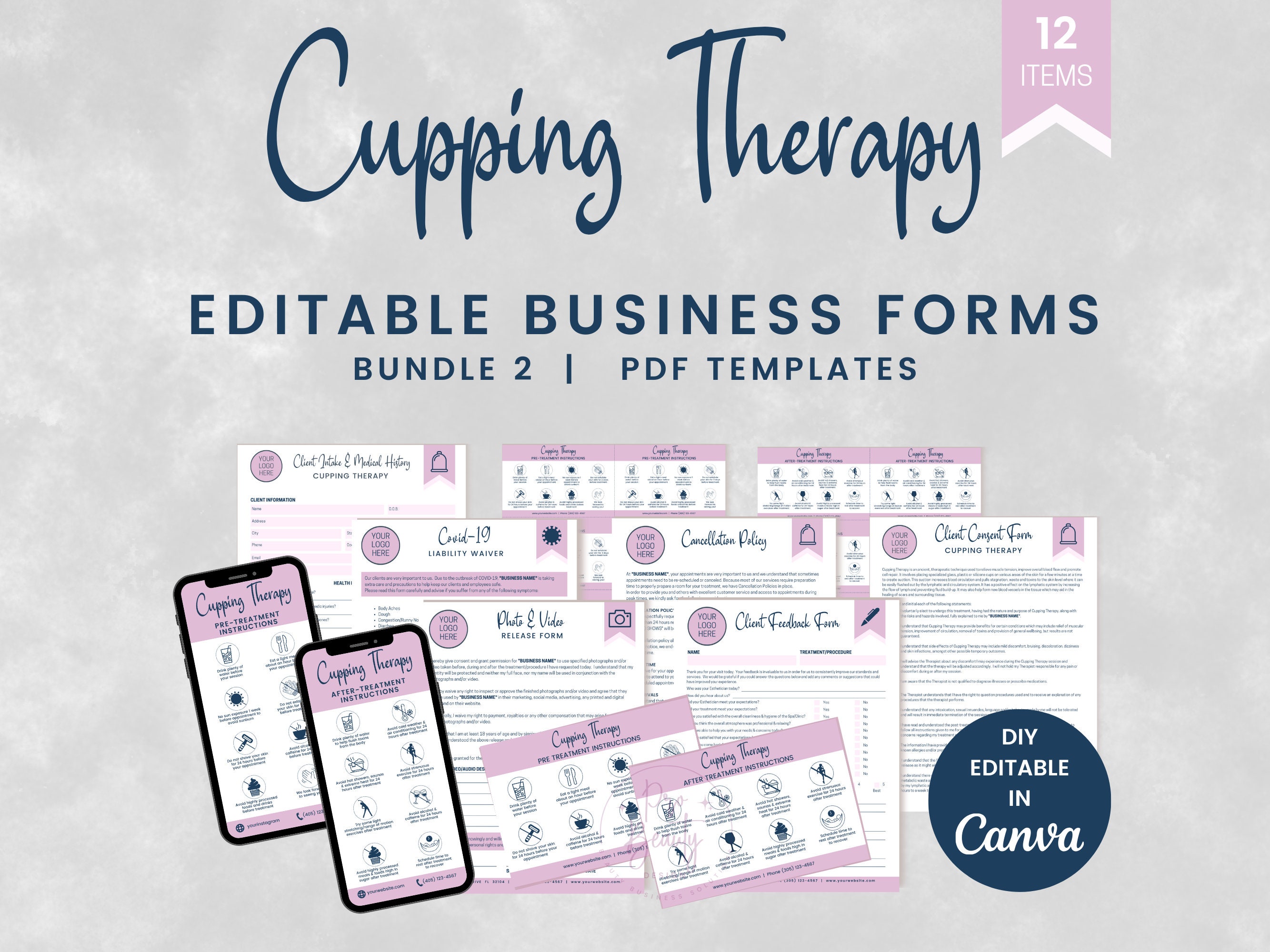 Cupping Therapy Business Form Templates, Editable Massage Therapy Intake & Consent Form, Vacuum Therapy, Cupping Therapy Aftercare, SKU CTB2
