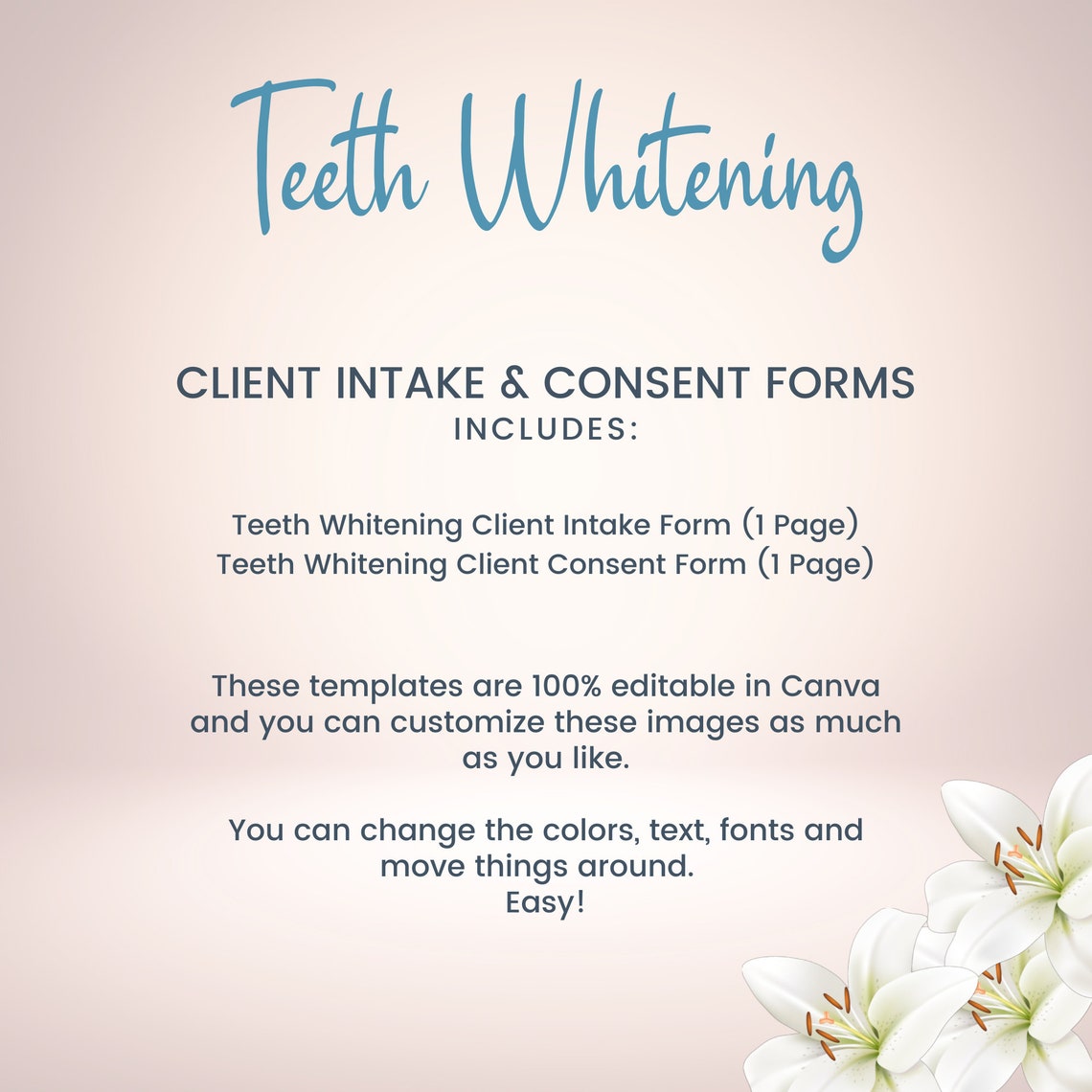 Teeth Whitening Client Intake Form Editable Informed Consent Etsy