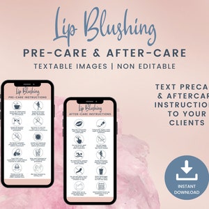 Digitale Lip Blushing Precare en Aftercare Instructies, Textable Lip Blush Aftercare Cards, PMU Lip Tattoo, Lip Tint Care Card, SKU LBDT2