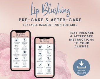 Digital Lip Blushing Precare and Aftercare Instructions, Textable Lip Blush Aftercare Cards, PMU Lip Tattoo, Lip Tint Care Card, SKU LBDT2