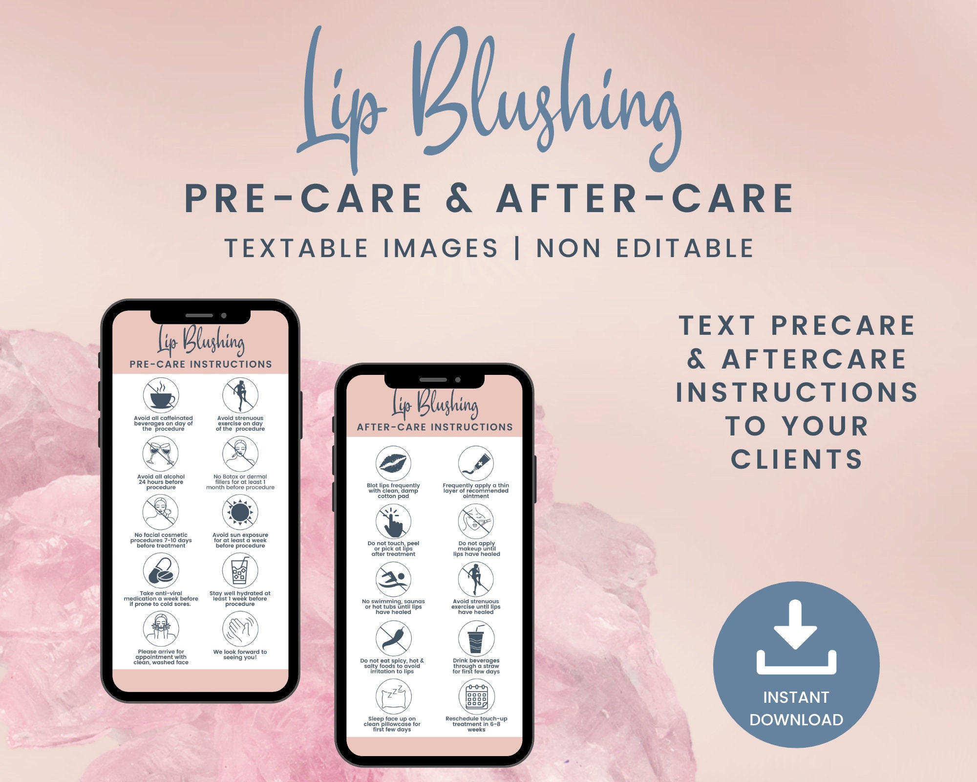 Digital Lip Blushing Precare and Aftercare Instructions, Textable Lip