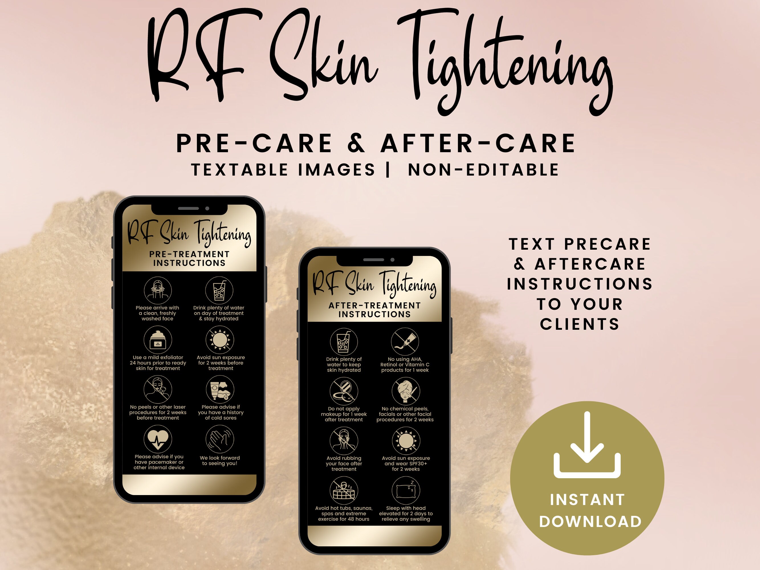 RF Skin Tightening Precare and Aftercare Instructions, Textable Digital Radio Frequency Cards