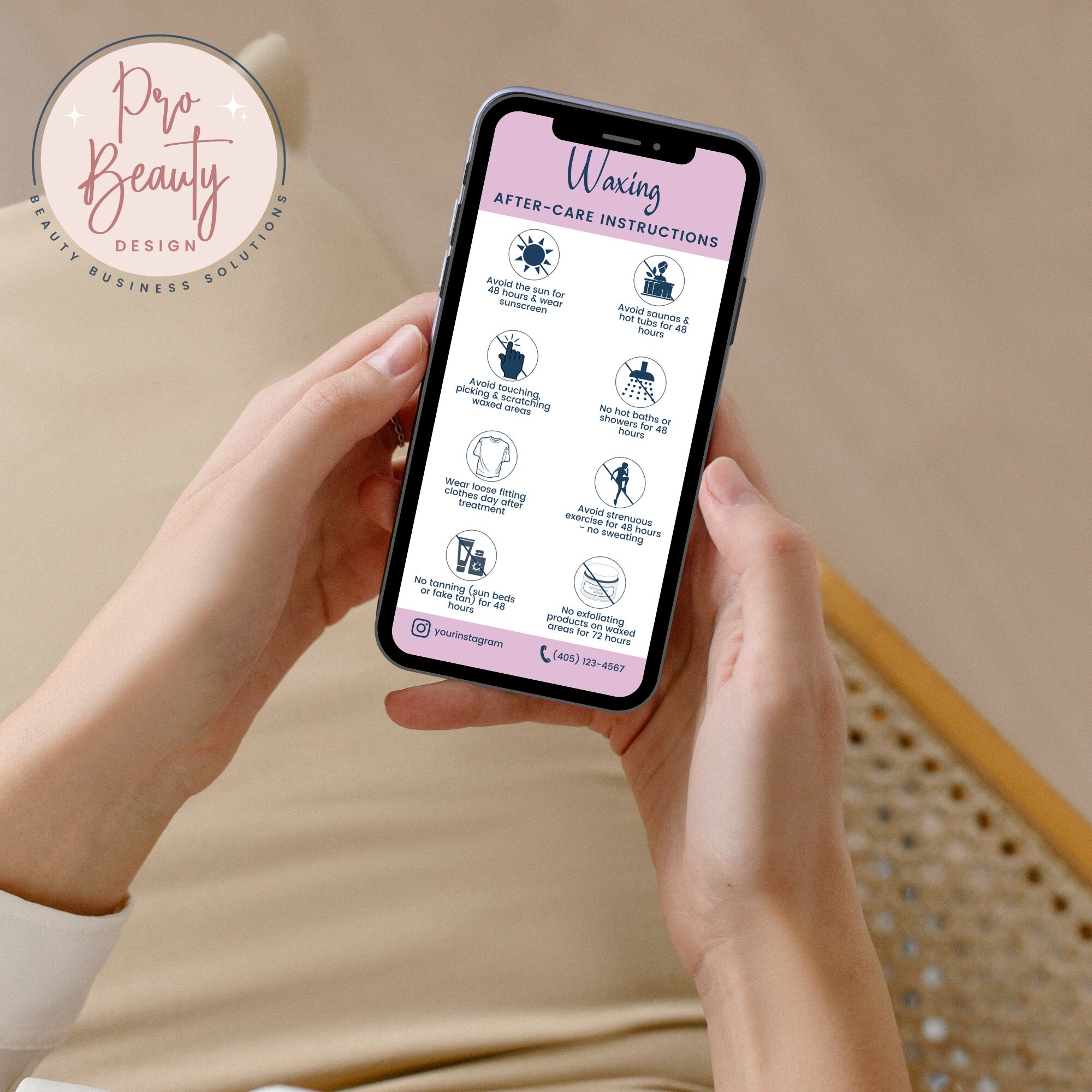 Editable Waxing Precare & Aftercare Phone Cards Textable - Etsy