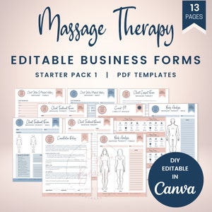 Editable Massage Therapy Starter Pack, Massage Client Intake, Massage Consent, Body Analysis, Client Treatment Forms, Aftercare, SKU MSP1