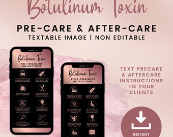 Textbare Botulinum Toxin Vor- und Nachsorgeanweisungen, Botox-Nachsorgebilder, Vor- und Nachsorgekarten für Kosmetikerin, SKU BODT4