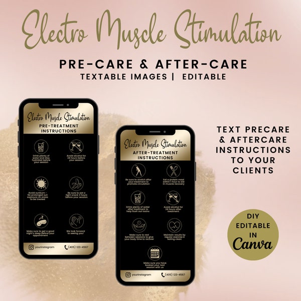 Electro Muscle Stimulation Precare and Aftercare Instructions, Textable Digital EMS Cards for Estheticians, SKU EMSDTE1