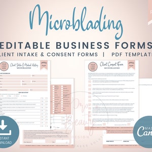 Editable Microblading Client Intake Form, Permanent Makeup Consent Form for Estheticians, PMU Liability Waiver Forms, SKU MBCIC1