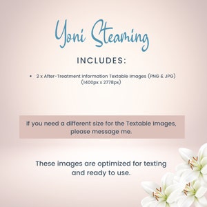 Cartão de cuidados posteriores de vaporização Yoni texturizável, cartão V Steam editável para esteticistas, cartão de informações Yoni Steam digital, SKU YSDT3E imagem 3