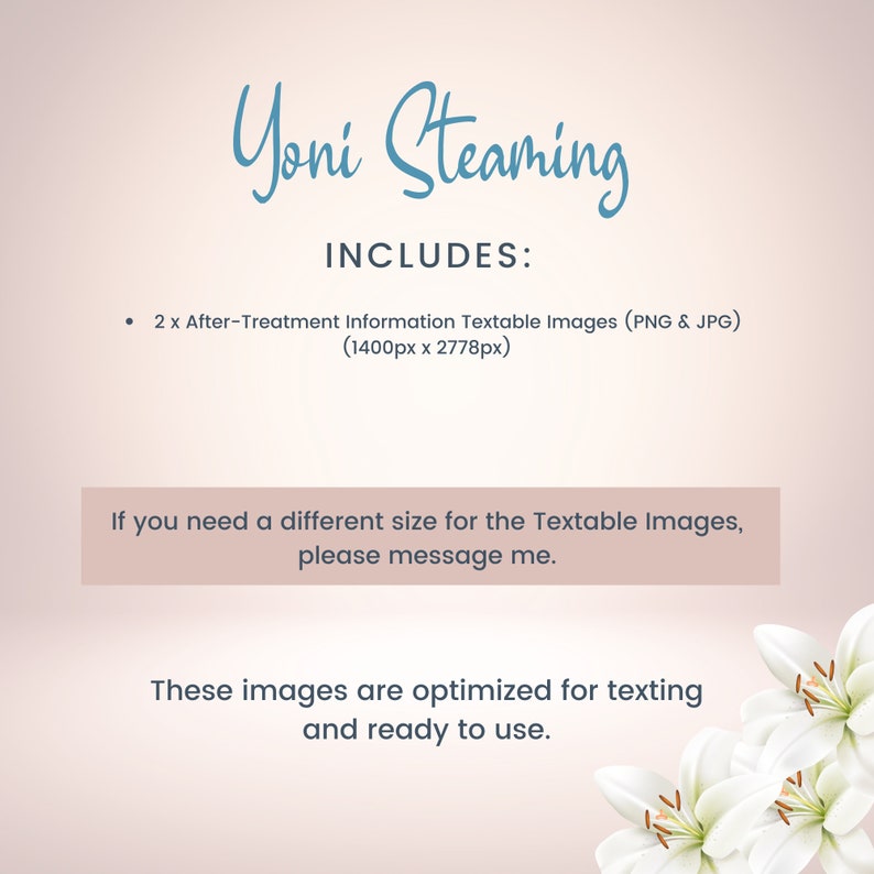 Cartão de cuidados posteriores de vaporização Yoni texturizável, cartão V Steam editável para esteticistas, cartão de informações Yoni Steam digital, SKU YSDT3E imagem 3