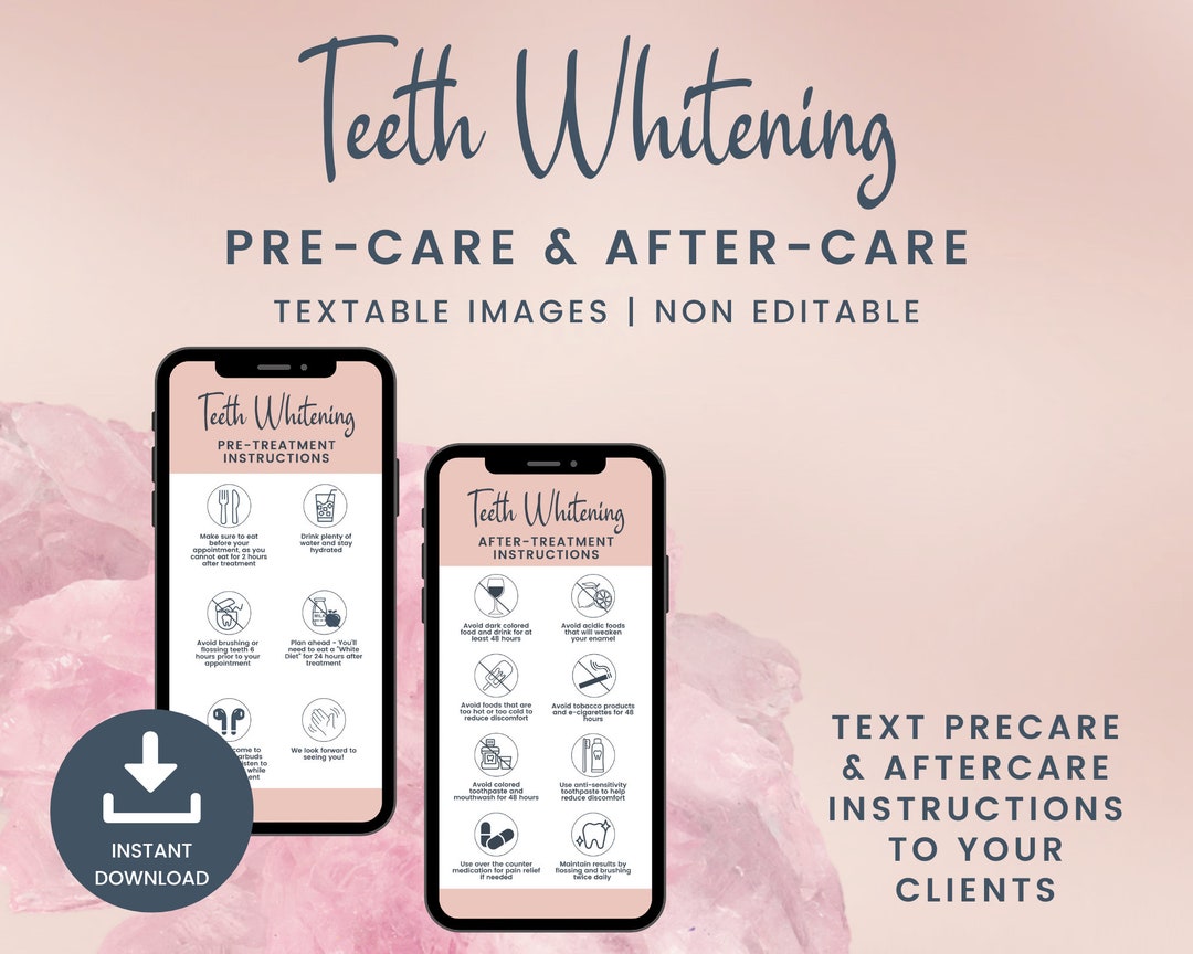 Textable Teeth Whitening Precare and Aftercare Cards Digital Etsy