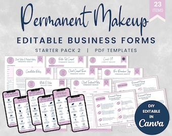 Permanent Make-up Geschäftsformulare, bearbeitbare PMU-Einnahme- und Zustimmungsformulare, kosmetische Tätowierung, Lippenrötung und Eyeliner-Nachsorge, SKU PMUSP2