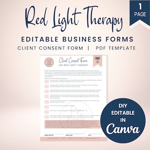 Formulario de consentimiento del cliente para terapia de luz roja LED, formularios RLT editables para esteticistas, formulario imprimible para spa médico, plantillas para esteticistas, SKU RLTC1