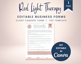 LED Red Light Therapy Client Consent Form, Editable RLT Forms for Estheticians, Printable Medi Spa Form, Esthetician Templates, SKU RLTC1